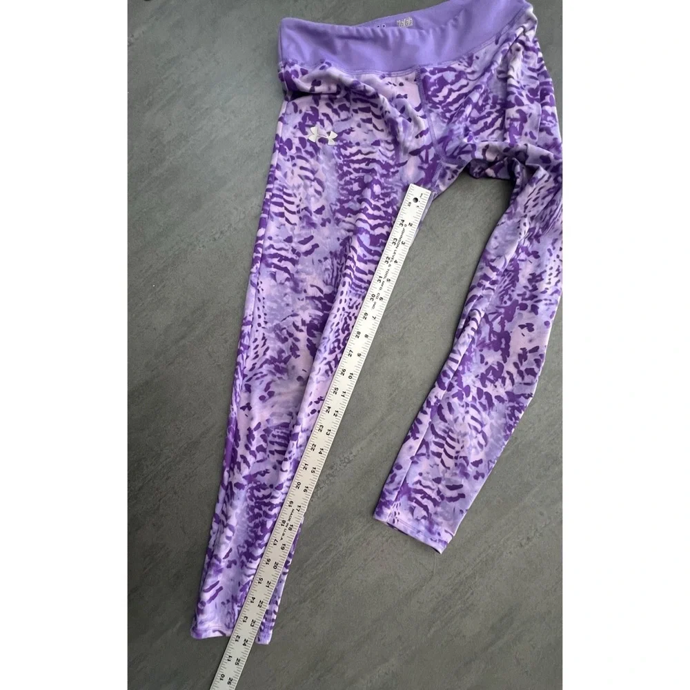Under Armour HeatGear Purple Camo Printed Leggings, Ankle Crop Girls’ Size Large